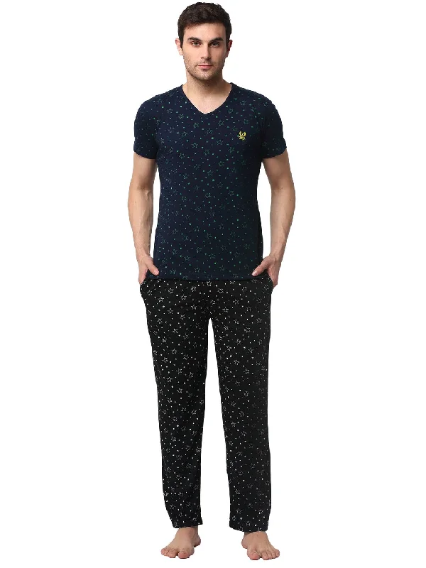 Mack Jonney Dark Blue Black Night Suit For Men's