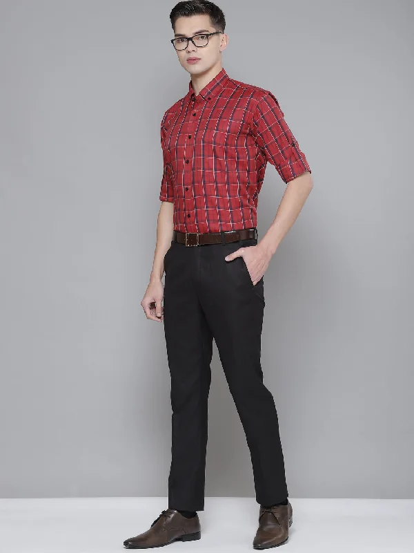 Men's Stain-Resistant Shirts for Mess-Free WearMen Red Smart Slim Fit Checked Formal Shirt Men's Stain-Resistant Shirts for Mess-Free WearMen Red Smart Slim Fit Checked Formal Shirt