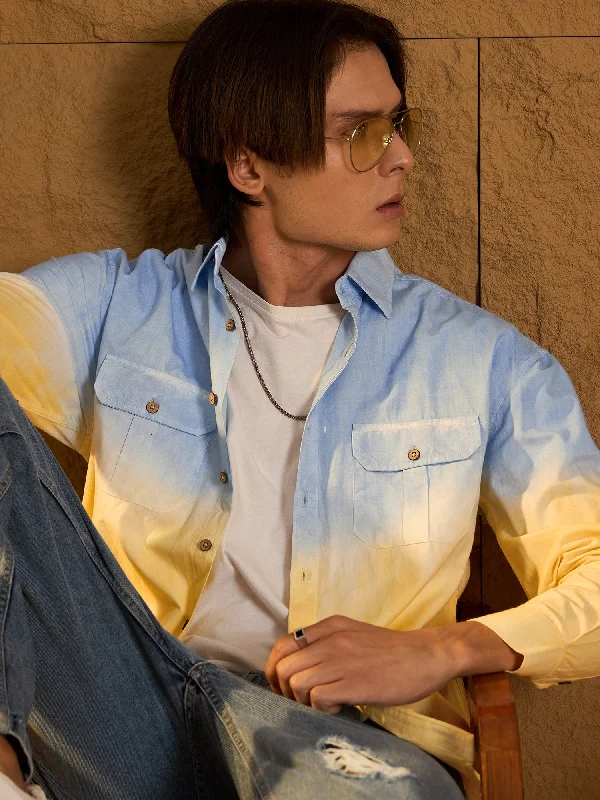 Men's Oxford Shirts for a Preppy StyleDouble Pocket Drop Shoulder Oversized Ombre Shirt Men's Oxford Shirts for a Preppy StyleDouble Pocket Drop Shoulder Oversized Ombre Shirt