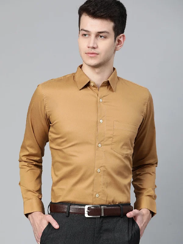 Men's Essential Dress Shirts for Everyday WearMen Mustard Brown Smart Slim Fit Solid Twill Formal Shirt Men's Essential Dress Shirts for Everyday WearMen Mustard Brown Smart Slim Fit Solid Twill Formal Shirt