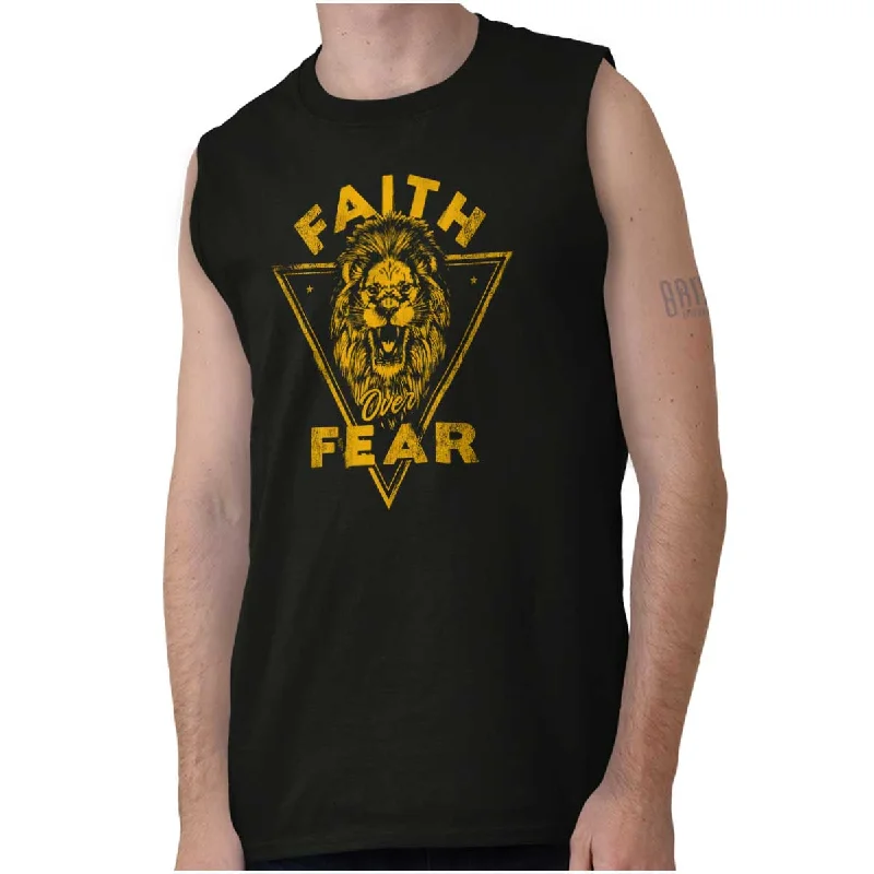 Men's Performance Shirts for Active LifestylesFaith Over Fear Lion Sleeveless T Shirt Men's Performance Shirts for Active LifestylesFaith Over Fear Lion Sleeveless T Shirt