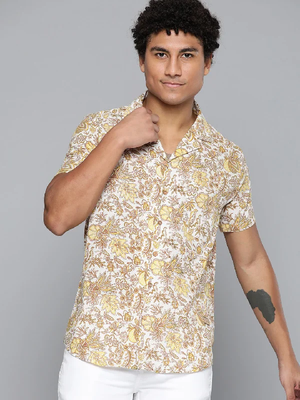 Men's Breathable Shirts for Warm ClimatesDENNISON Men White Block Printed Shirt