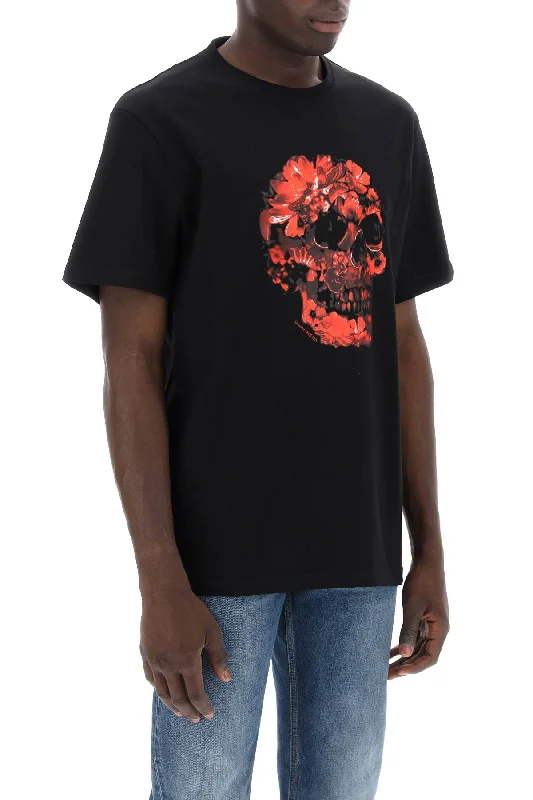 Men's Shirts with Tab CollarsAlexander Mcqueen Wax Flower Skull Printed T-Shirt