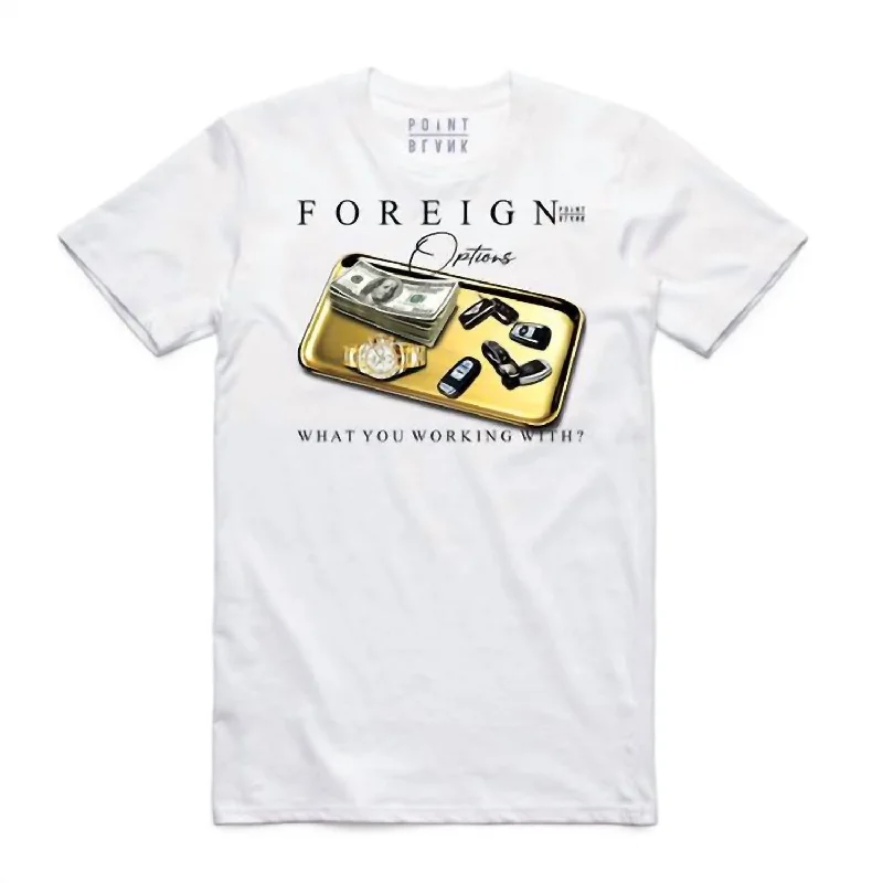 Men's Shirts with Drawstring WaistbandsMen's Foreign Options T-Shirt In White