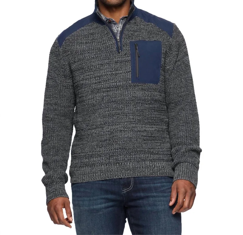 Ventura 1/4 Zip Mixed Media Sweater In Navy