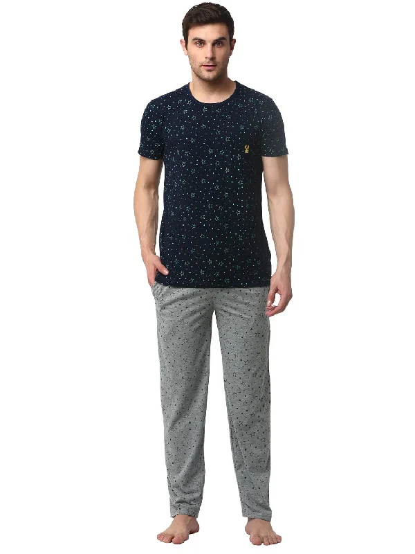 Mack Jonney Dark Blue Silver Night Suit For Men's