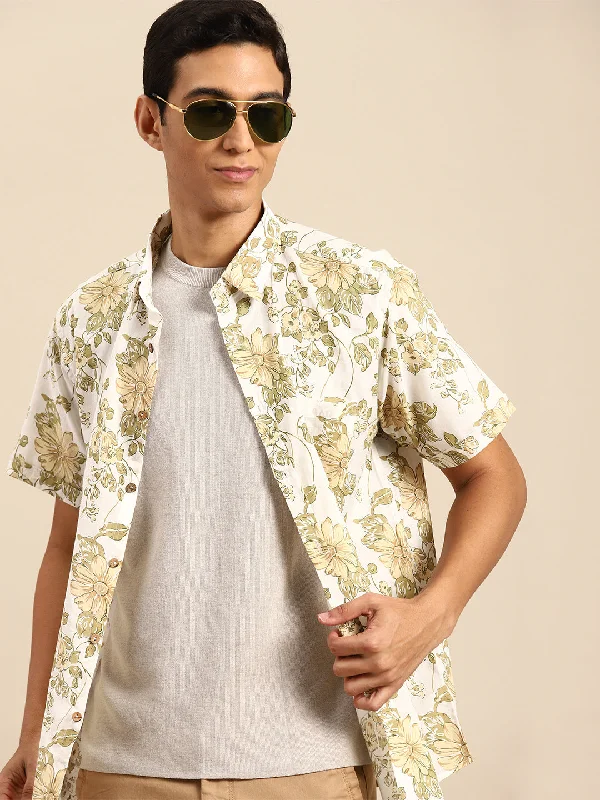 Men's Solid-Colored Shirts for VersatilityDENNISON Men White Block Printed Shirt