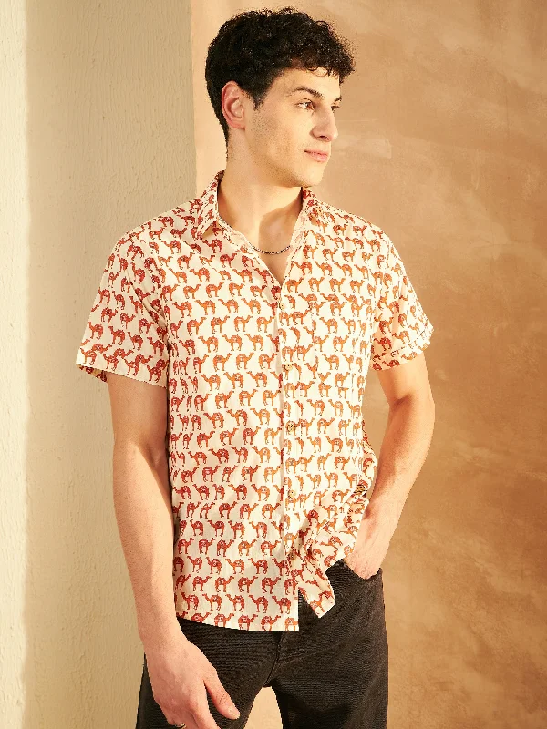Men's Neutral-Tone Shirts for Versatile StylingMen's Block Printed Lightweight Thin Cotton Shirt Men's Neutral-Tone Shirts for Versatile StylingMen's Block Printed Lightweight Thin Cotton Shirt