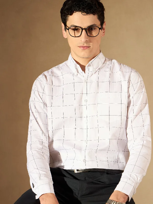 Men's Fishing Shirts for Water SportsWhite Checked Formal Shirt
