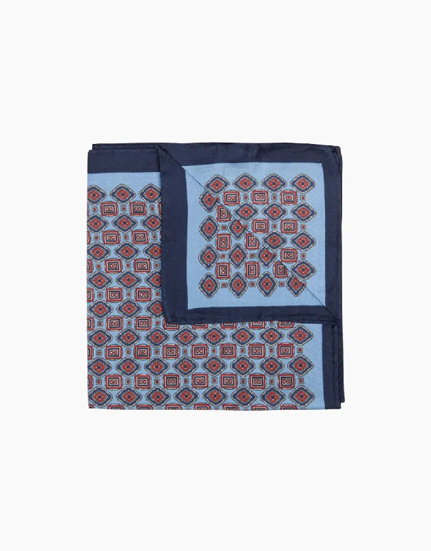 Blue geometric silk pocket square
