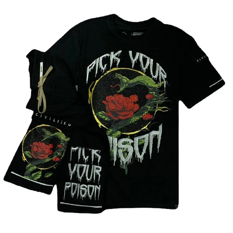Men's Shirts with Ruffled HemlinesMen's Poison T-Shirt & Short Set In Black