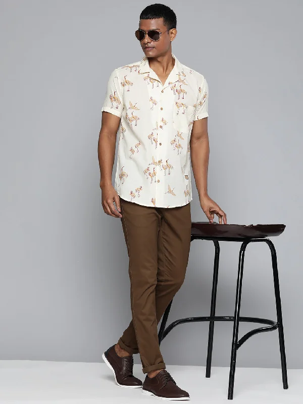 Men's Regular-Fit Shirts for a Classic FitDENNISON Men Cream-Coloured Block Printed Shirt Men's Regular-Fit Shirts for a Classic FitDENNISON Men Cream-Coloured Block Printed Shirt