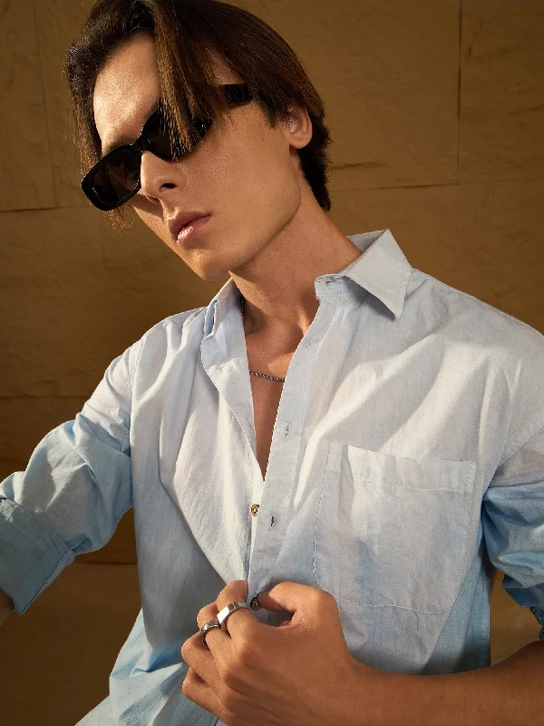 Men's Short-Sleeve Shirts for Warm WeatherLight Blue: Ombre Dyed Cotton Oversized Shirt Men's Short-Sleeve Shirts for Warm WeatherLight Blue: Ombre Dyed Cotton Oversized Shirt