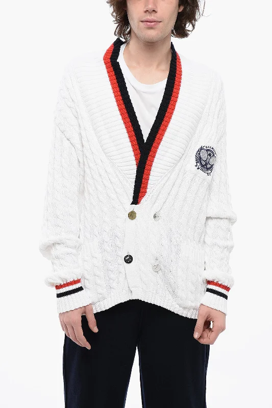 Balmain Double-Breasted Cable Knit Cotton Cardigan
