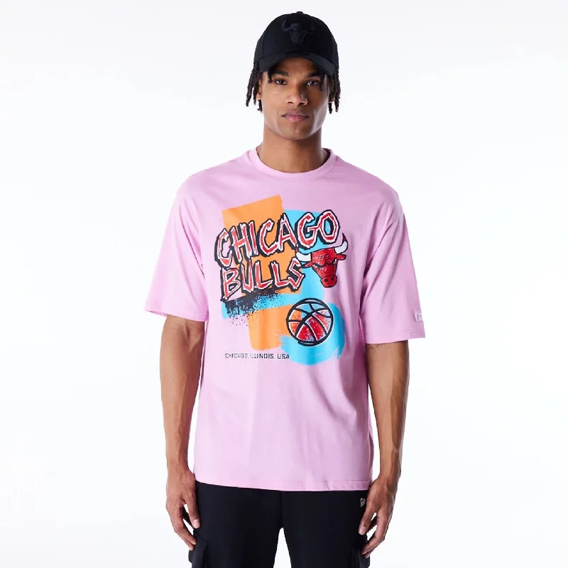 Men's Shirts with Embellished CollarsChicago Bulls Retro Graphic Pastel Pink Oversized T-Shirt