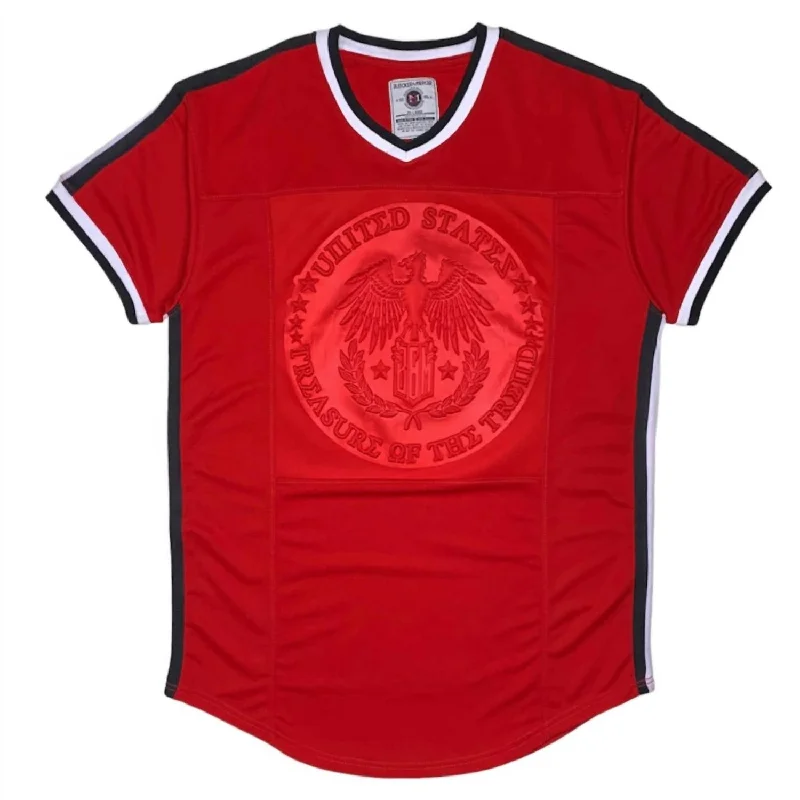 Men's Shirts with Bow TiesMen's Embossment Varsity T-Shirt In Money/red