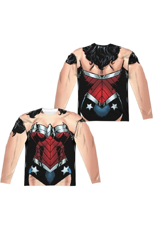 Men's Shirts with Embellished CollarsJustice League of America Wonder Woman 52 (Front/Back Print) Long Sleeve Adult Poly Crew Tee / T-Shirt