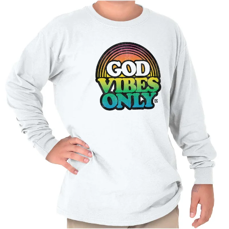 Men's Versatile Dress Shirts for Multiple OccasionsGod Vibes Only Retro Youth Long Sleeve T Shirt Men's Versatile Dress Shirts for Multiple OccasionsGod Vibes Only Retro Youth Long Sleeve T Shirt