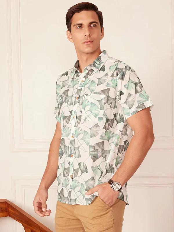 Men's Patterned Dress Casual Shirts for Smart-Casual EventsDENNISON Men White & Green Block Printed Shirt Men's Patterned Dress Casual Shirts for Smart-Casual EventsDENNISON Men White & Green Block Printed Shirt