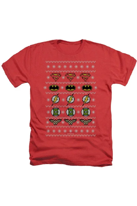 Men's Shirts with Adjustable HemlinesJustice League of America Justice Shields Christmas Sweater Adult Heather Tee / T-Shirt