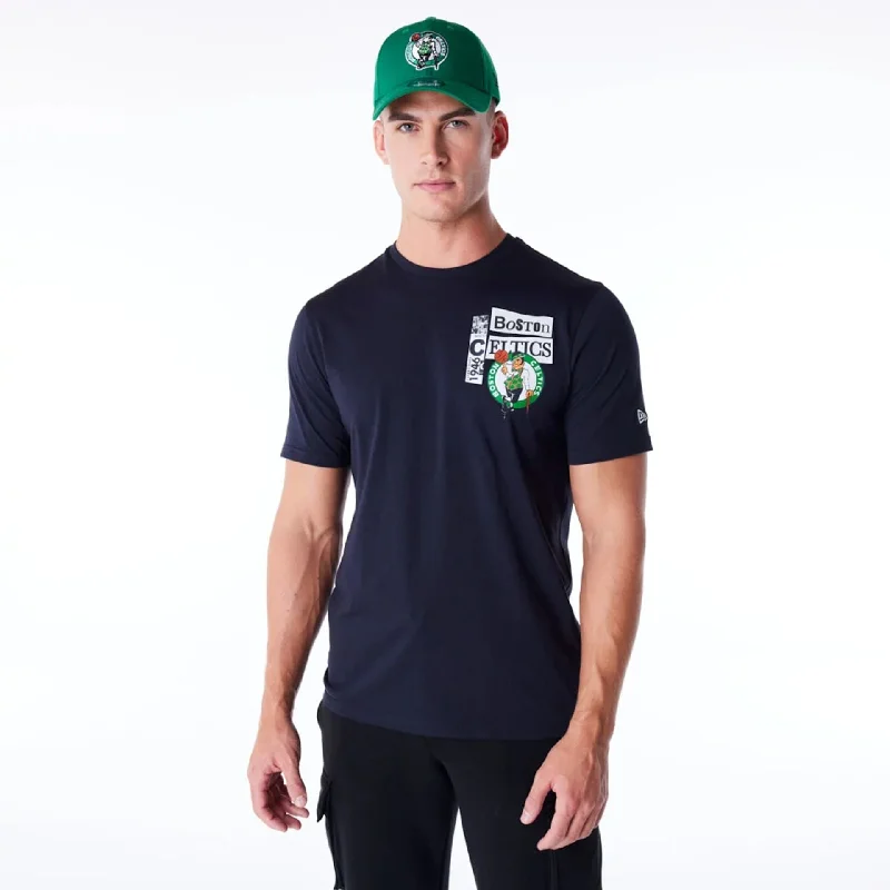 Men's Shirts with Zippered PocketsBoston Celtics Newspaper Graphic Navy T-Shirt