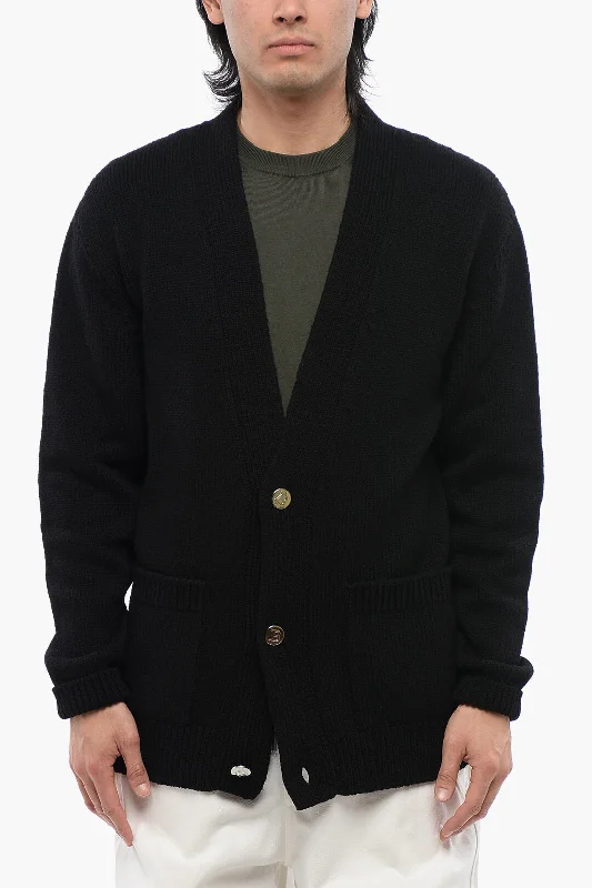 Balmain Wool Blend Cardigan with Jacquard Logo