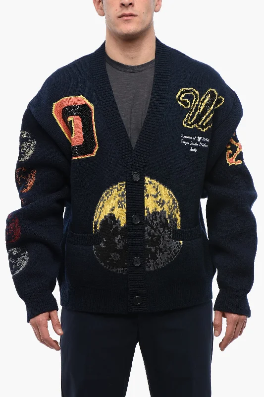 Off-White Embroidered MOON PHASE Wool Blend Cardigan