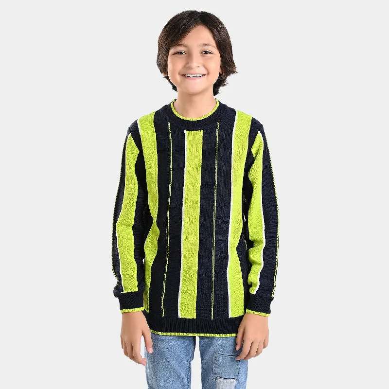 Boys Acrylic Sweater Awning-Navy/Green