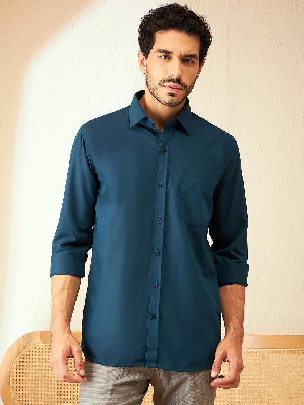 Men's Tennis Shirts for Court ComfortMen Teal Blue Classic Regular Fit Solid Formal Shirt Men's Tennis Shirts for Court ComfortMen Teal Blue Classic Regular Fit Solid Formal Shirt
