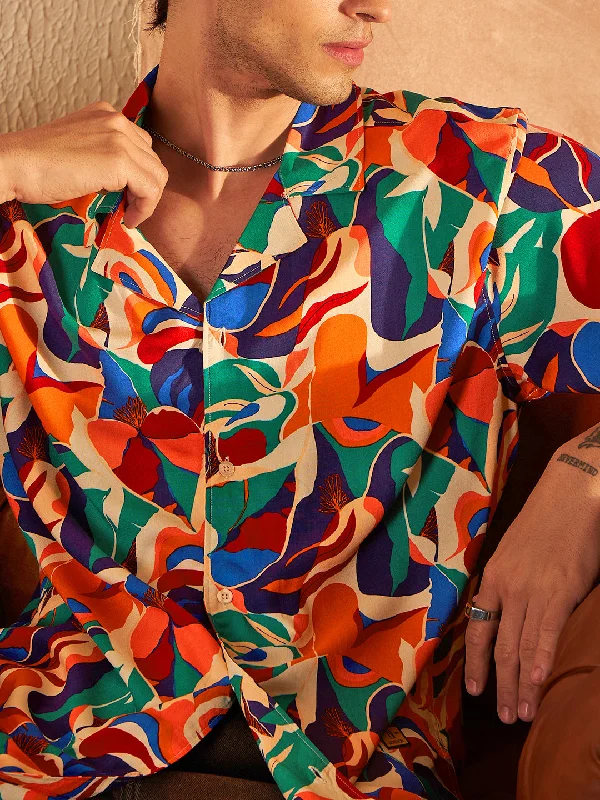 Men's Bamboo Fiber Shirts for Softness and BreathabilityDENNISON Green & Orange Block Printed Shirt Men's Bamboo Fiber Shirts for Softness and BreathabilityDENNISON Green & Orange Block Printed Shirt