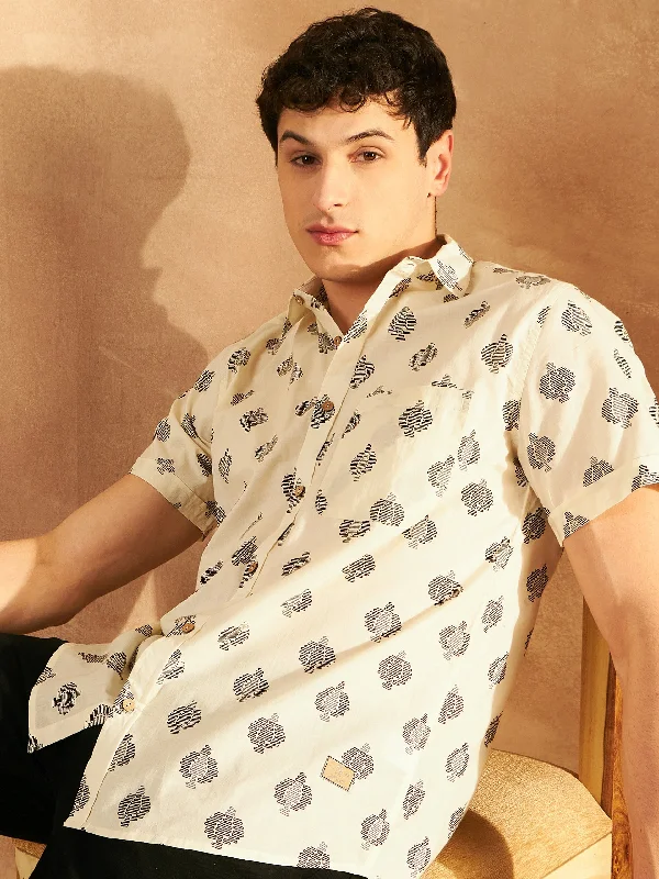 Classic Men's Dress ShirtsBlock Printed Cotton Shirt