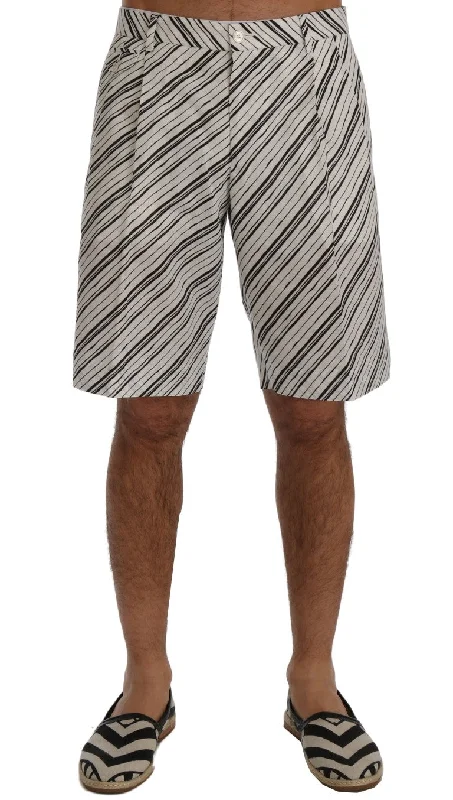 Men's Pants with Elastic CuffsDolce & Gabbana Elegant Striped Cotton-Linen Men's Shorts