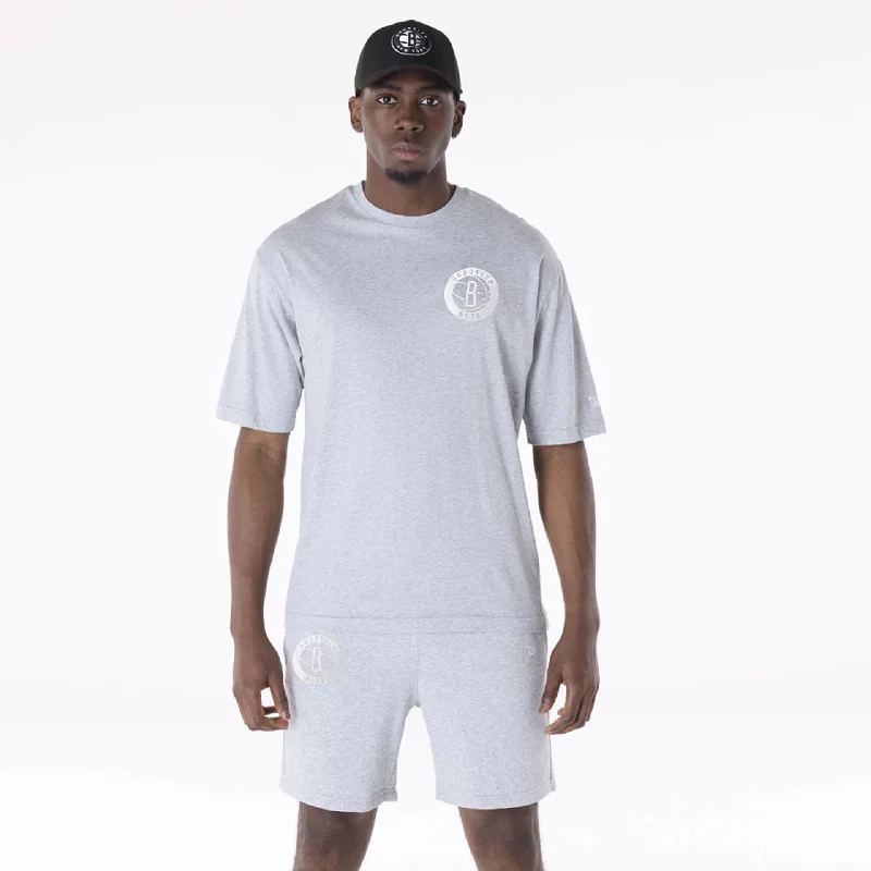Men's Shirts with Tab CollarsBrooklyn Nets NBA League Essential Grey Oversized T-Shirt