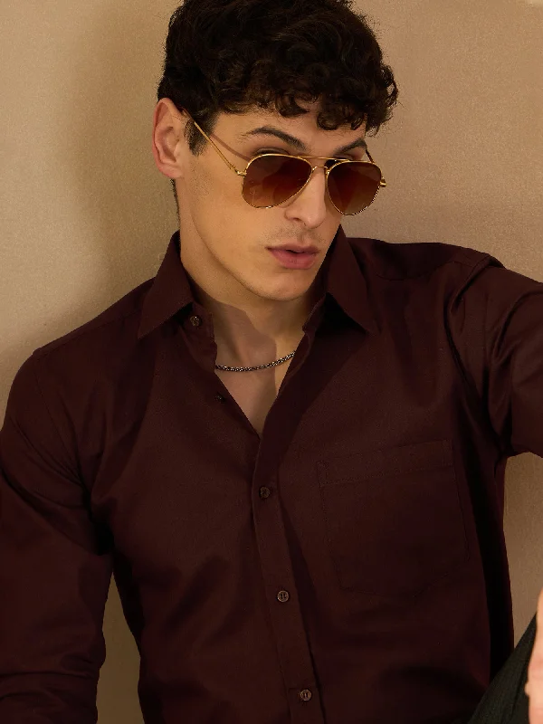 Men's Dressy Casual Shirts for Smart-Casual EventsDENNISON Men Brown Formal Shirt