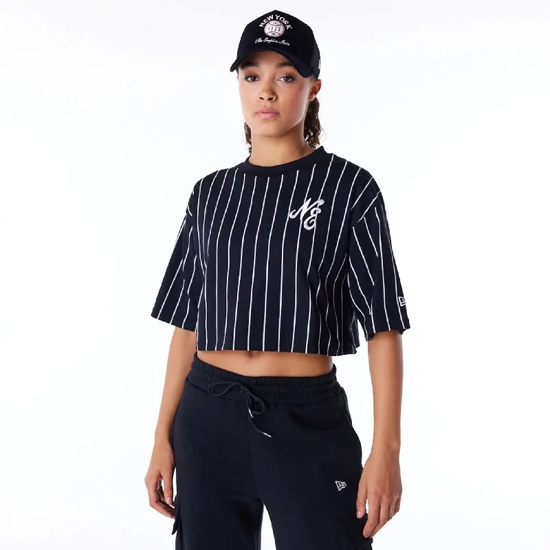 Men's Shirts with Logo EmbossmentsNew Era Womens Pinstripe Black Crop T-Shirt