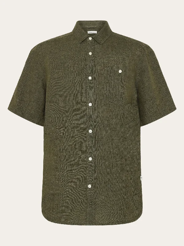 Men's Monochrome Shirts for a Minimalist VibeCustom fit linen short sleeve shirt - Burned Olive Men's Monochrome Shirts for a Minimalist VibeCustom fit linen short sleeve shirt - Burned Olive