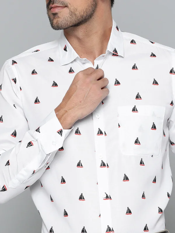 Men's Camouflage Shirts for an Outdoor AppealMen White Conversational Printed Smart Slim Fit Formal Shirt Men's Camouflage Shirts for an Outdoor AppealMen White Conversational Printed Smart Slim Fit Formal Shirt
