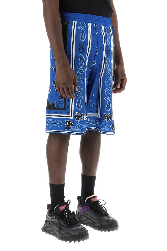 Men's Pants with Button-CuffsOff-White Bermuda Shorts With Paisley Pattern