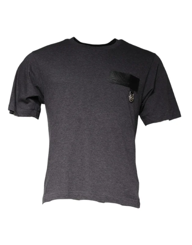 Men's Shirts with Patchwork PatternsDolce & Gabbana  Logo Patch Cotton Crew Neck Men's T-shirt (Pre-Owned)