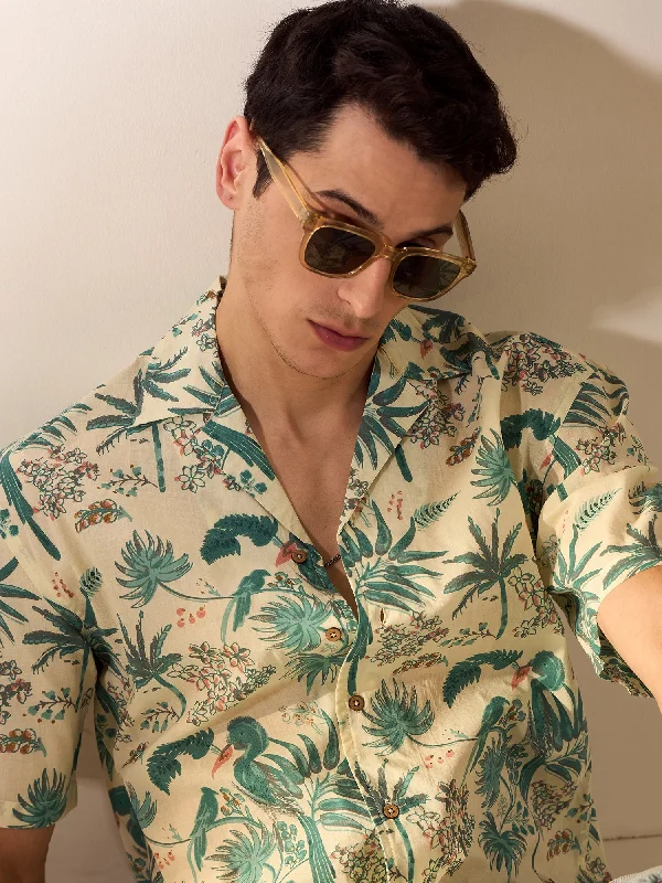 Men's Cufflink-Ready Shirts for Formal EventsBlue: Tropical Beach Hawaiian Oversized Shirt Men's Cufflink-Ready Shirts for Formal EventsBlue: Tropical Beach Hawaiian Oversized Shirt