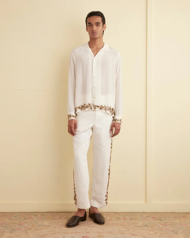 Men's Pants with Turn-Up CuffsBeaded Wheat Flower Trousers