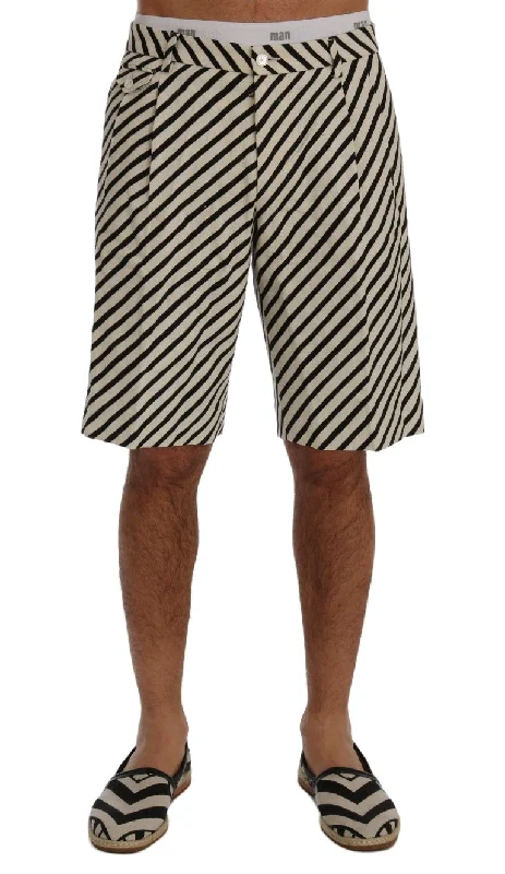 Men's Pants with Faux Leather PatchesDolce & Gabbana Striped Hemp Casual Men's Shorts