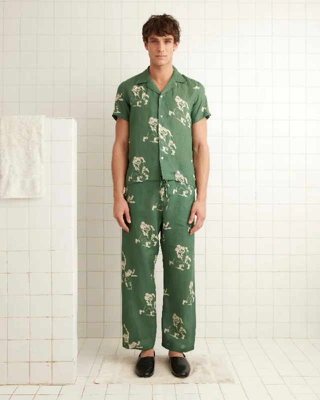 Men's High-Waisted Pants for a Retro StyleFootball Silhouette Pajama Pants - Green/Cream