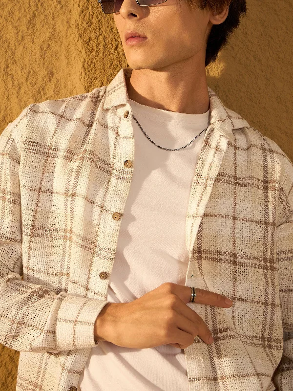 Men's Designer Dress Shirts for High-End FashionDrop Shoulder Oversized Windowpane Checked Shirt Men's Designer Dress Shirts for High-End FashionDrop Shoulder Oversized Windowpane Checked Shirt