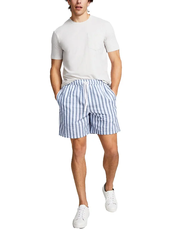 Men's Pants with Turn-Up CuffsMens Textured Striped Casual Shorts