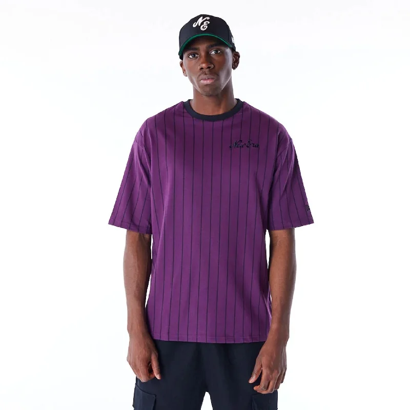 Men's Shirts with Surplice HemlinesNew Era Pinstripe Dark Purple Oversized T-Shirt