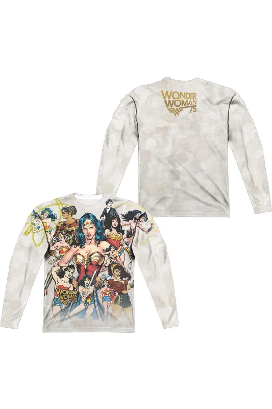 Men's Shirts with TiesWonder Woman 75th Collage (Front/Back Print) Long Sleeve Adult Poly Crew Tee / T-Shirt