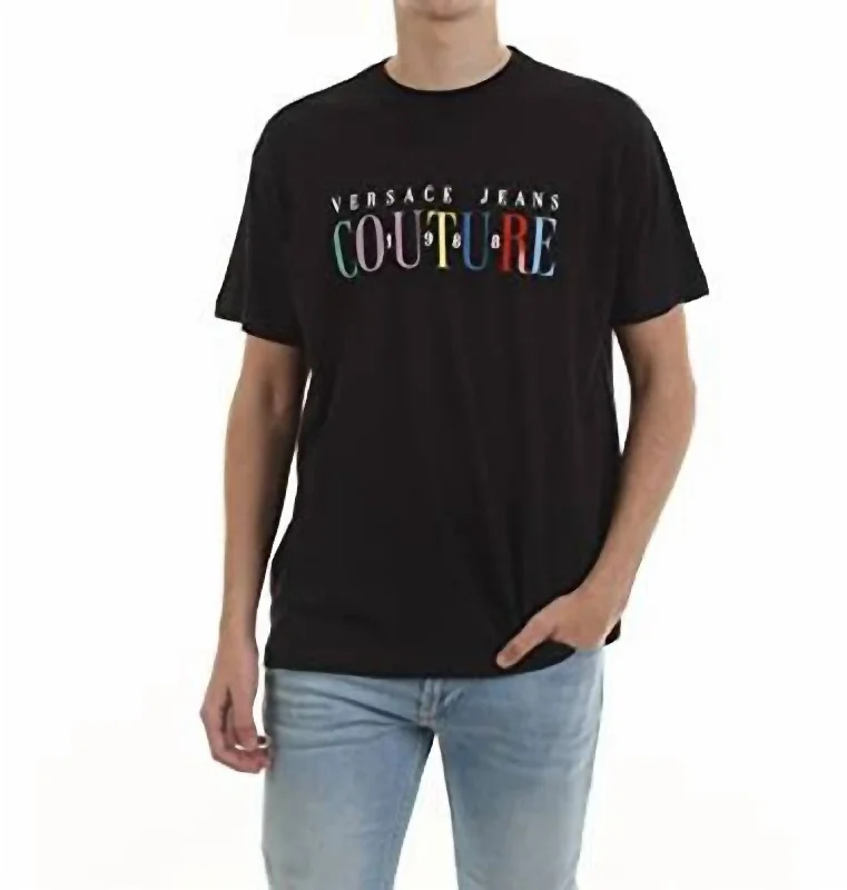 Men's Shirts with Snap ButtonsMen Colorful Logo Short Sleeve Cotton T-Shirt In Black