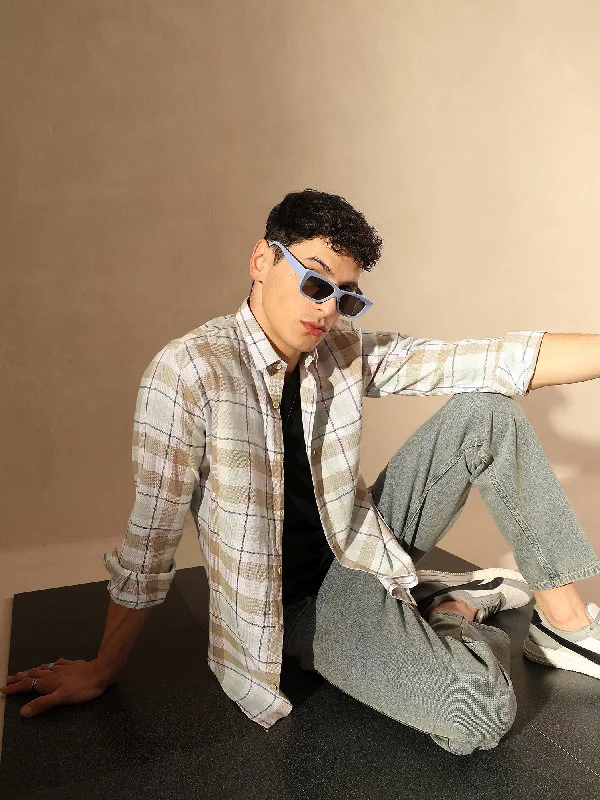 Men's Color-Blocking Shirts for a Statement LookDENNISON Men White & Brown Checked Shirt Men's Color-Blocking Shirts for a Statement LookDENNISON Men White & Brown Checked Shirt