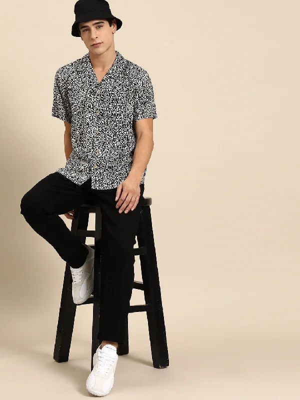 Men's Bamboo Fiber Shirts for Softness and BreathabilityDENNISON Men Smart Abstract Printed Cuban Collar Casual Shirt Men's Bamboo Fiber Shirts for Softness and BreathabilityDENNISON Men Smart Abstract Printed Cuban Collar Casual Shirt